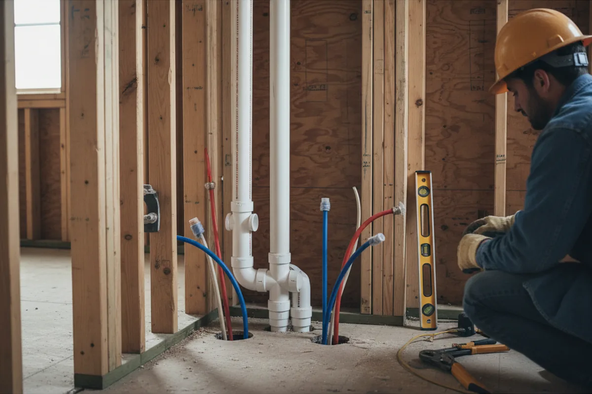 Drain and supply rough-in during Leak Detection in Delavan